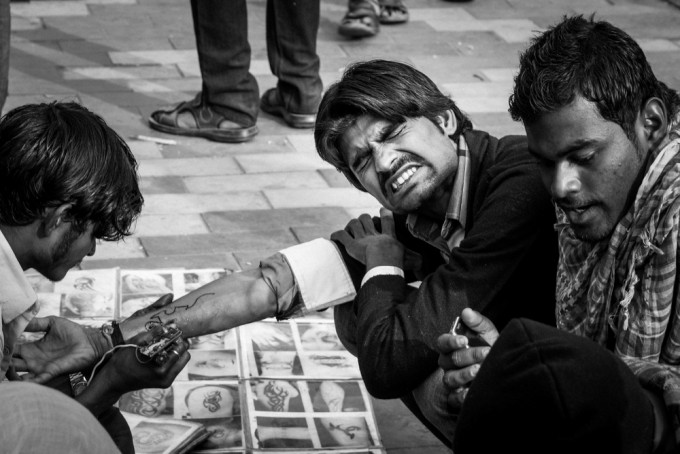 Tattoo on the street near Lotus Temple